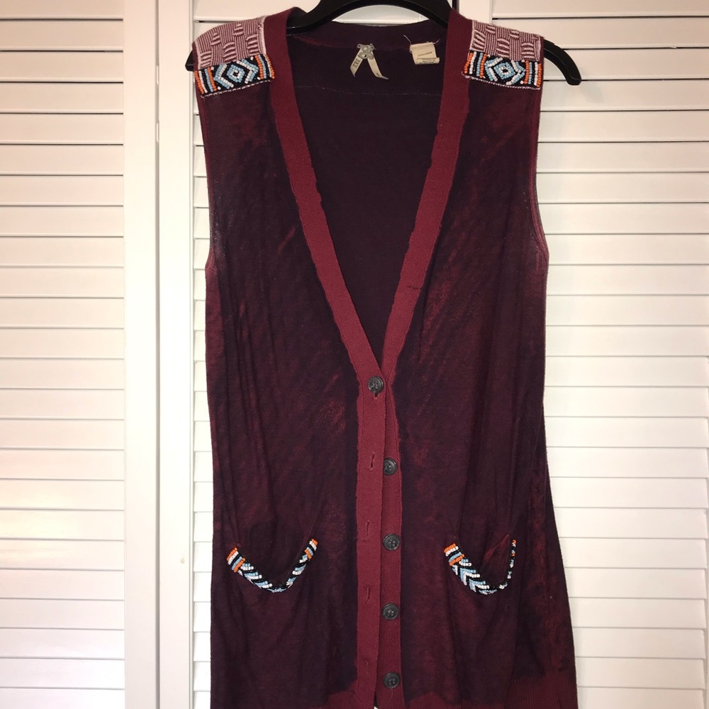 BKE sleeveless beaded cardigan
